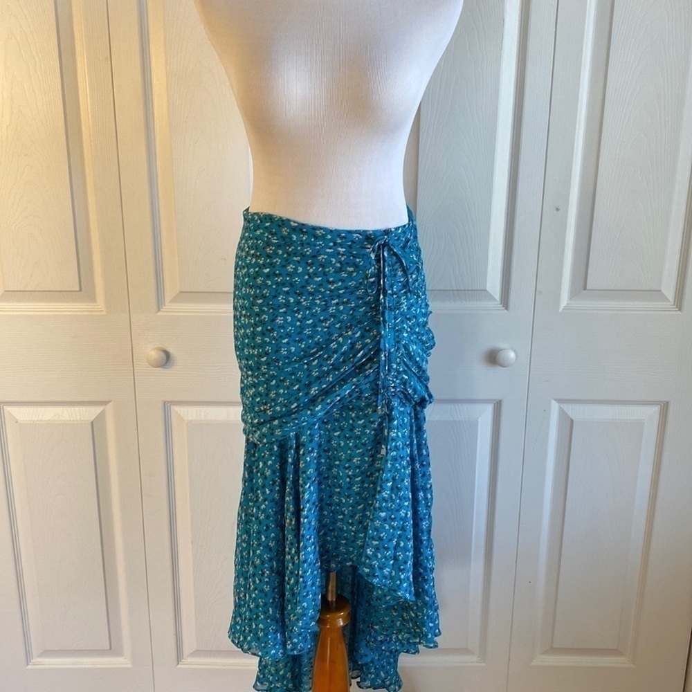 Veronica Beard Silk Sevilla Asymmetrical Skirt In Blue Multi Size 2 - Picture 2 of 12